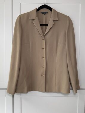 Vintage Alex Garfield Ribbed Tan Lightweight Classic Clean Button Up Blazer Top